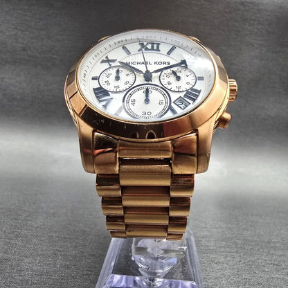 Michael Kors Cooper Watch Women 40mm White Dial Rose Gold Chrono MK-5929 New Bat5