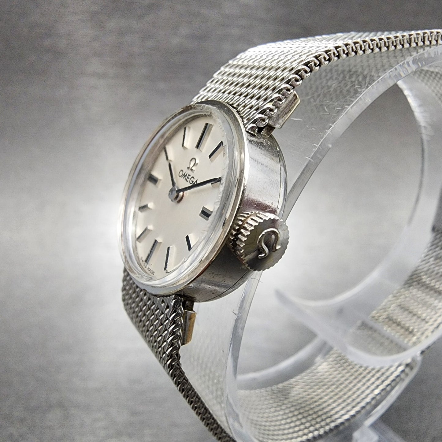 Omega Watch Women 15mm Silver Dial 14K Gold Filled Round Manual Wind Cal 4852