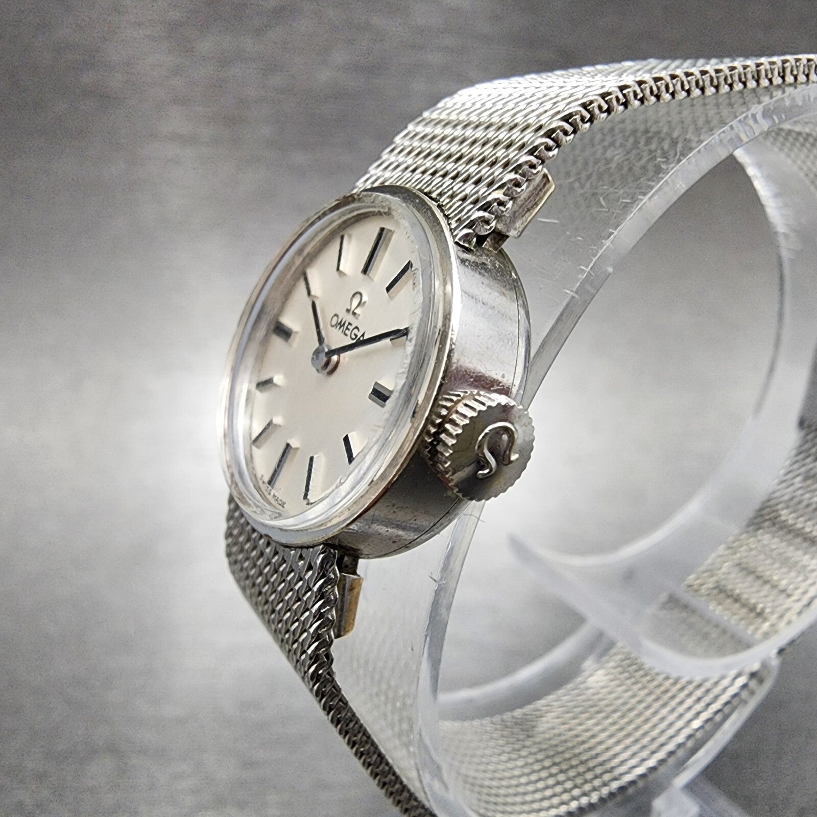 Omega Watch Women 15mm Silver Dial 14K Gold Filled Round Manual Wind Cal 4852