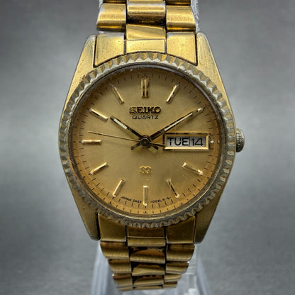 Seiko SQ Watch Women 25mm Gold Dial Gold Tone Daydate Round 2A23-0039 NewBat TPI0