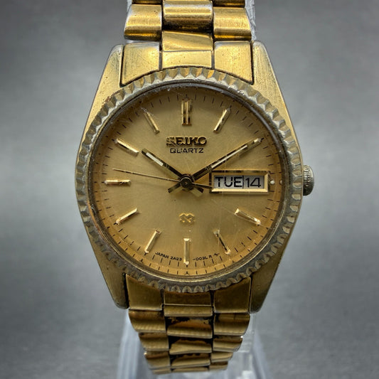 Seiko SQ Watch Women 25mm Gold Dial Gold Tone Daydate Round 2A23-0039 NewBat TPI0