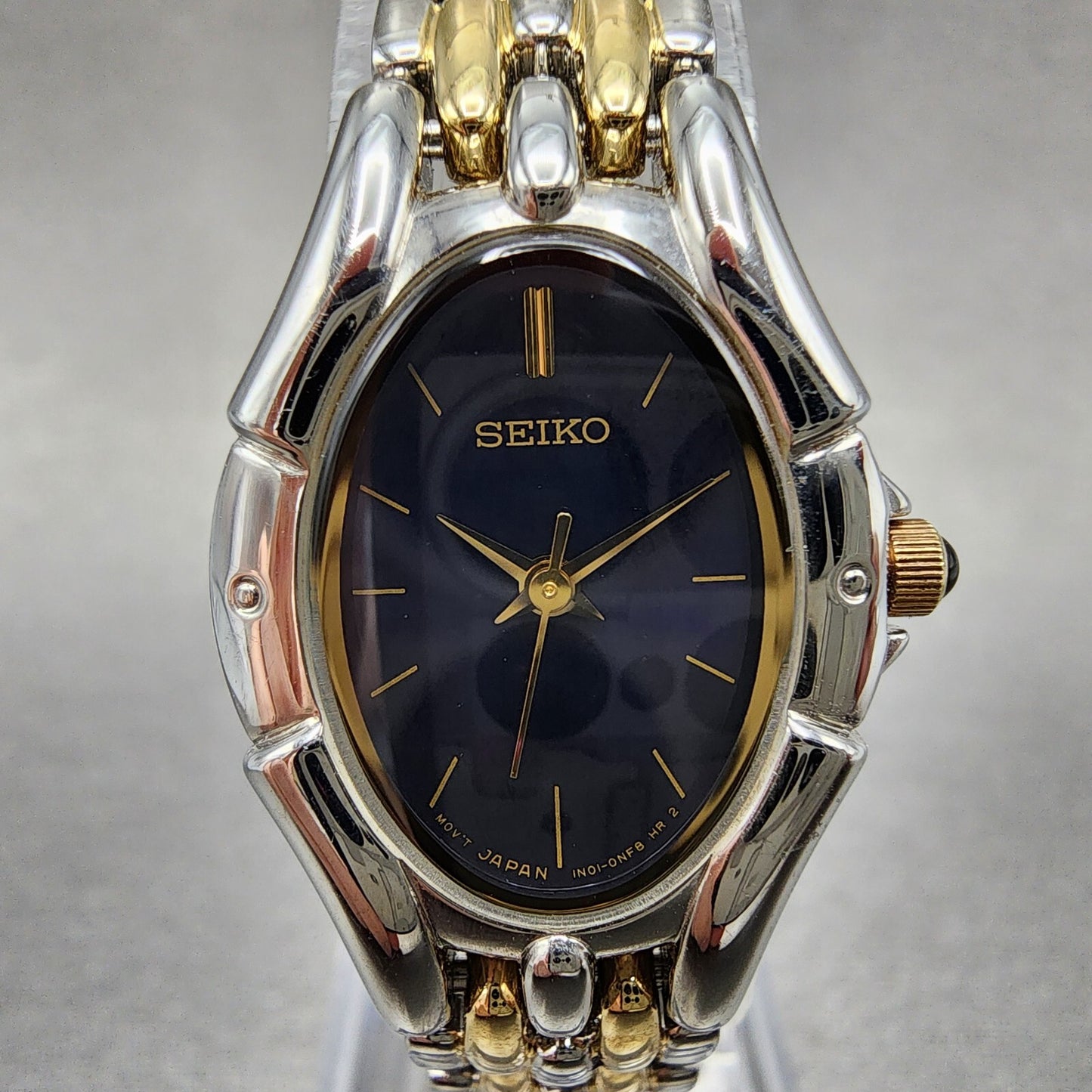 Seiko Watch Women 20mm Blue Dial Two Tone Oval 1N010GT0 New Battery1