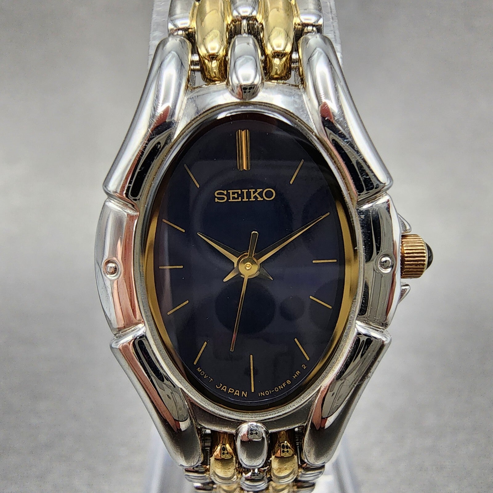 Seiko Watch Women 20mm Blue Dial Two Tone Oval 1N010GT0 New Battery1