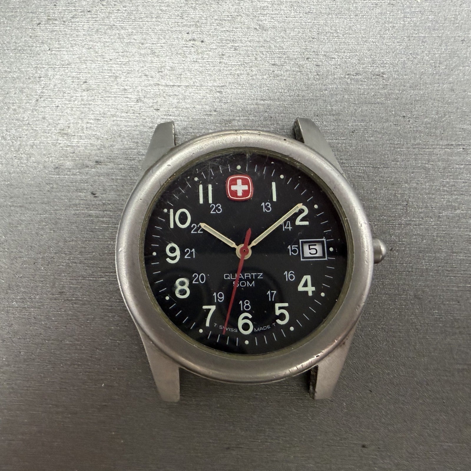 Wenger SAK Malarboro Watch Men 37mm Black Dial Gray Tone Date Round New Batt0