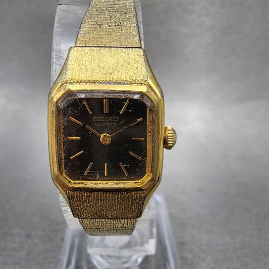 Seiko Tank Watch Women 17mm Brown Dial Gold Tone Rectangle 54205019 New Batt AB0