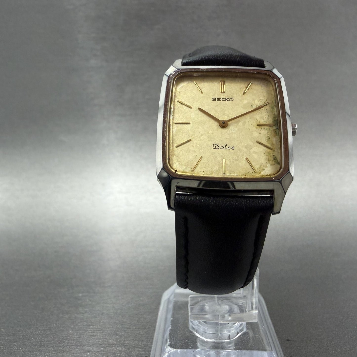 Seiko Dolce Tank Watch Men 27mm Champagne Dial Gold Tone Rectangle New Battery H5