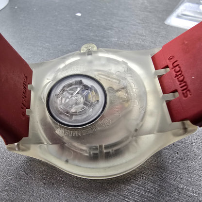 Swatch Ruby Touch Watch Men 38mm Black Dial Clear Case Daydate Round New Battery9