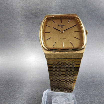 Pulsar Tank Watch Men 31mm Gold Dial Gold Tone Rectangle Y1005599 New battery5