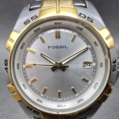 Fossil Blue Watch Men 41mm Silver Dial Two Tone Date Round  AM-3998 New Battery1