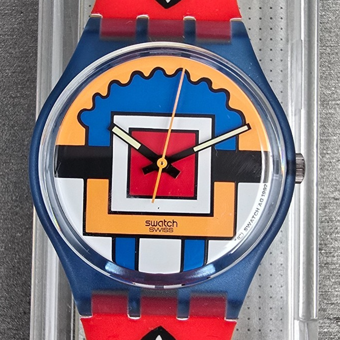 Swatch Paella Watch Men 34mm Orange Dial Blue Case GN129 New Battery NOS1