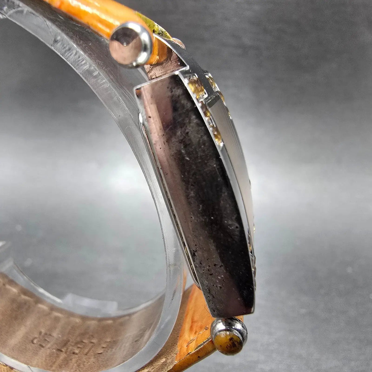 Lucien Piccard Tank Watch Women 23mm Orange Dial Silver Gem Set Rectangle NewBat3