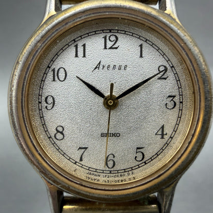 Seiko Avenue Watch Women 23mm Silver Dial Gold Tone Round 1F21-0D20 New Battery1