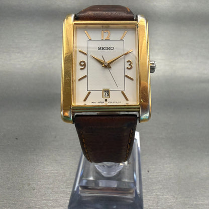 Seiko Watch Men 28mm White Dial Gold Tone Date Rectangle V732-0449 New Battery5