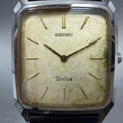 Seiko Dolce Tank Watch Men 27mm Champagne Dial Gold Tone Rectangle New Battery H1