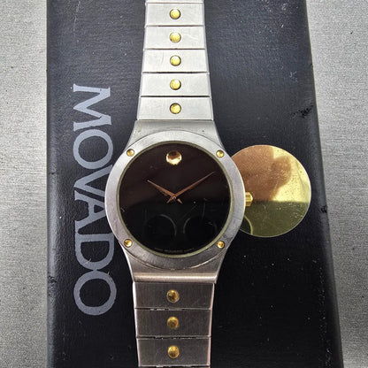 Movado Museum Watch Men 32mm Black Dial Two Tone 86-A2-876Y New Battery W/Box0