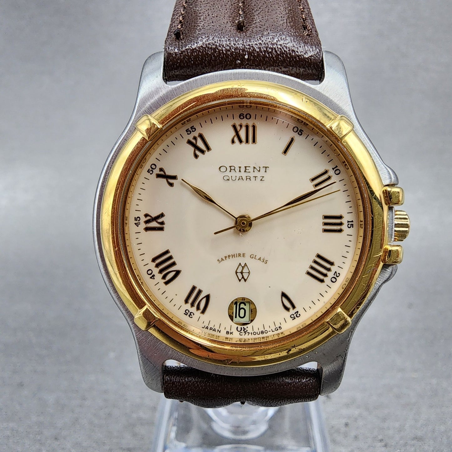 Orient Watch Men 33mm White Dial Two Tone Date Round Roman Numerals New Battery1