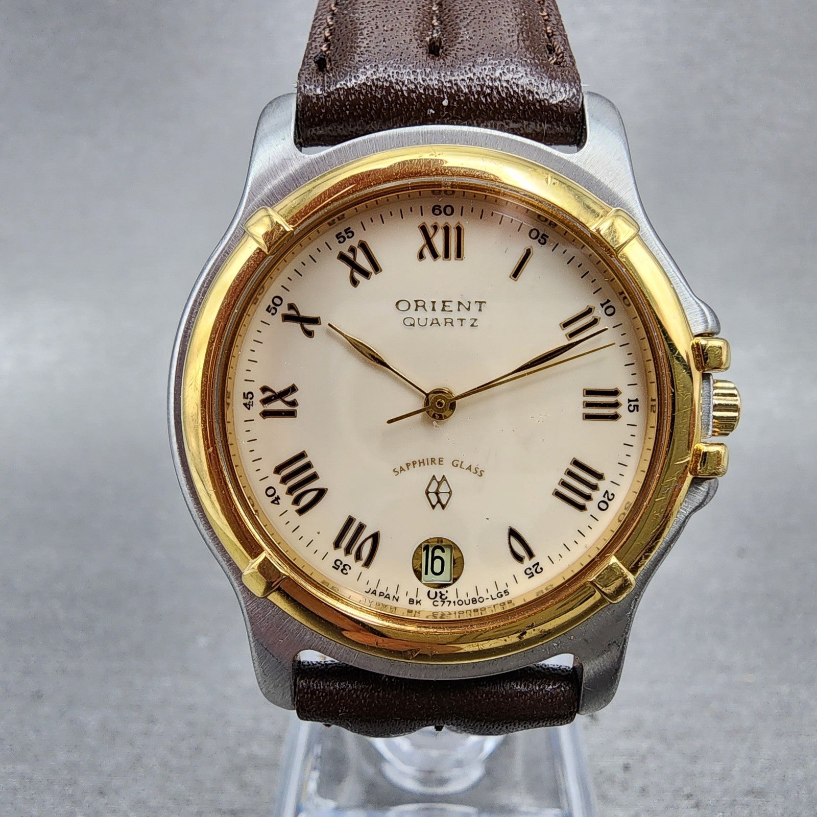 Orient Watch Men 33mm White Dial Two Tone Date Round Roman Numerals New Battery1