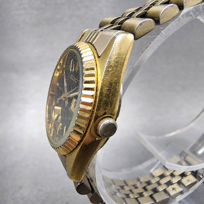 Seiko Watch Women 24mm Black Tone Gold Tone Daydate Round 7n830049 New Battery2