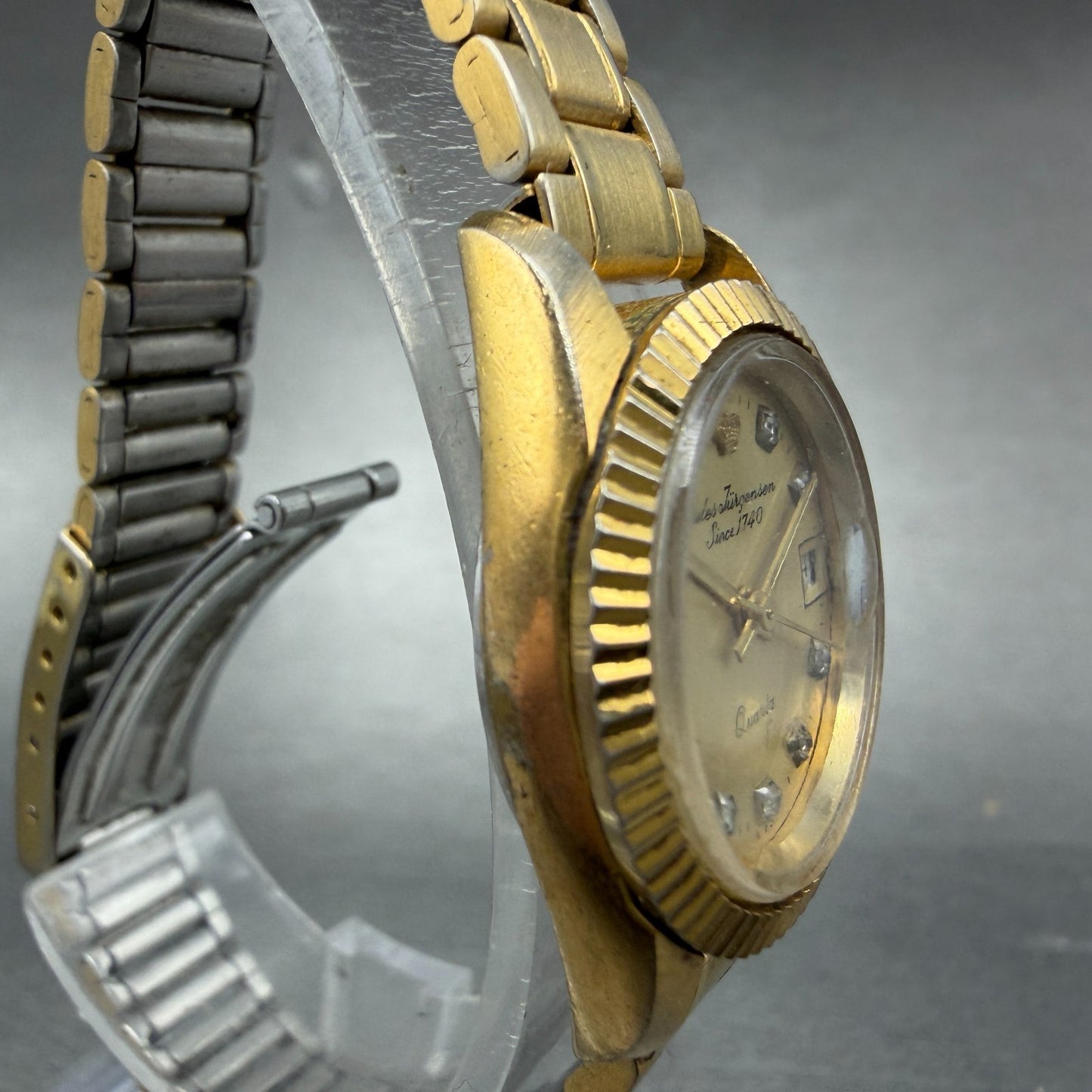 Jules Jurgenson Watch Women 24mm Gold Dial Gold Tone Date Round New Battery 64843
