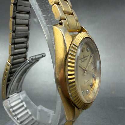 Jules Jurgenson Watch Women 24mm Gold Dial Gold Tone Date Round New Battery 64843