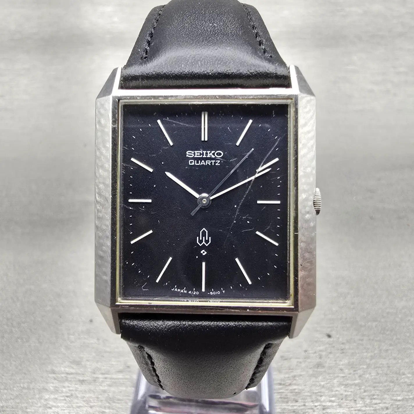 Seiko Tank Watch Men 33mm Black Dial Silver Tone Rectangle 4120-5101 New Battery0