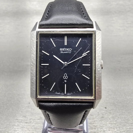 Seiko Tank Watch Men 33mm Black Dial Silver Tone Rectangle 4120-5101 New Battery0