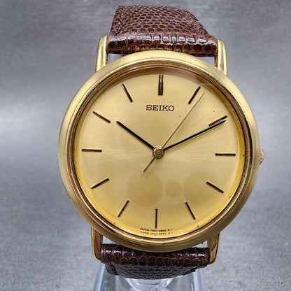 Seiko Watch Men 33mm Gold Dial Gold Tone Round 7N016B20 New Battery VTG0