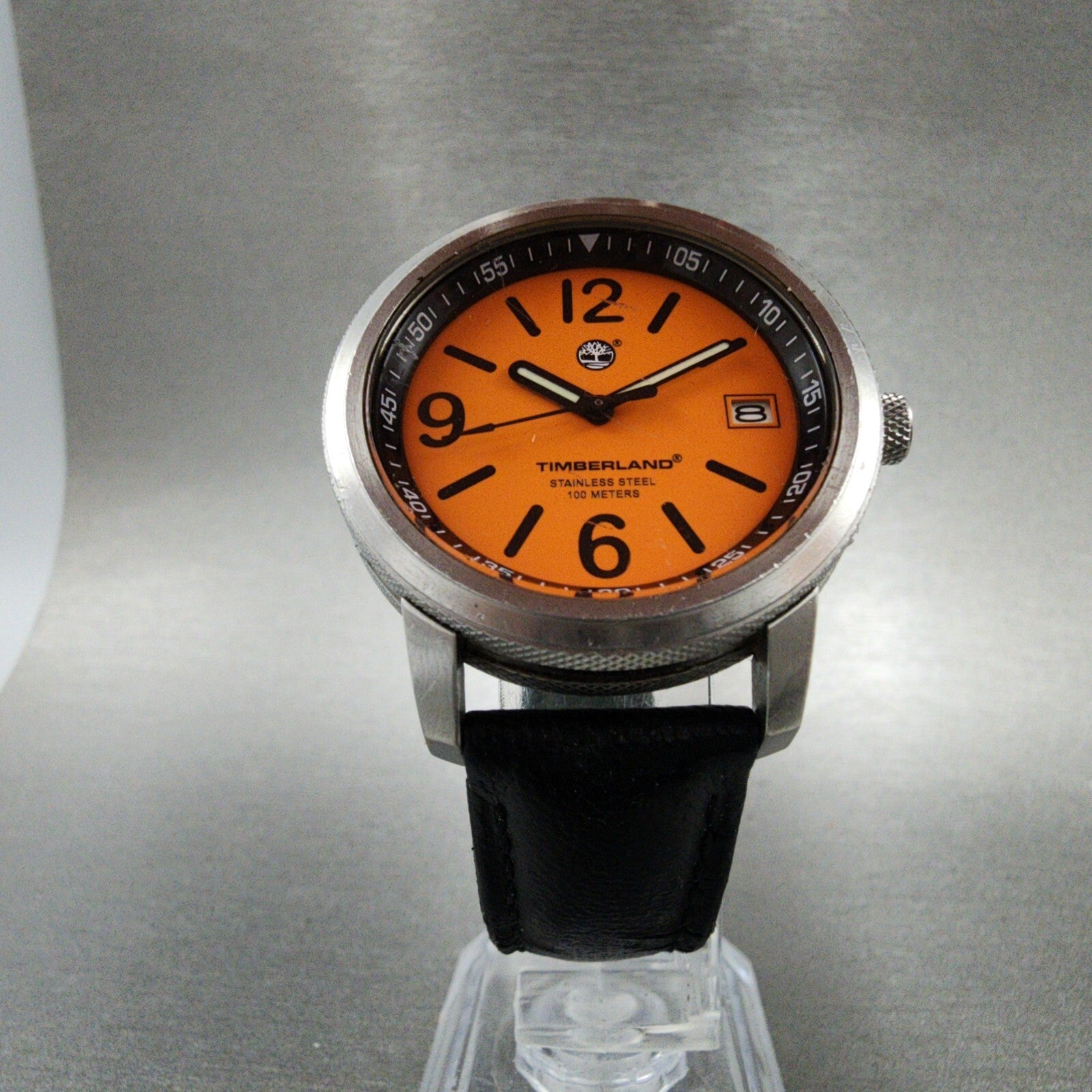 Timberland Dive Watch Men 36mm Orange Dial Steel Date Round YBAL1 New Battery5