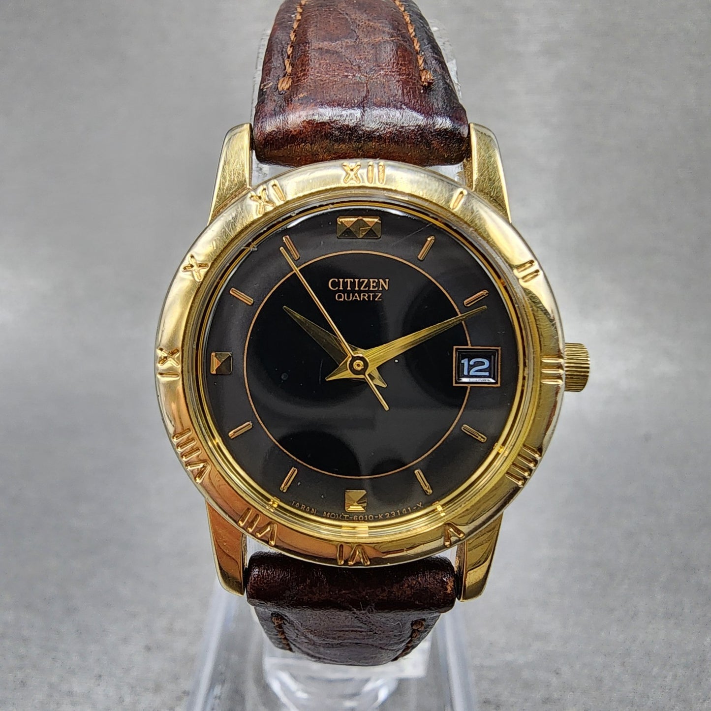 Citizen Watch Women 24mm Black Dial Gold Tone Date 6010K06878 New Battery0
