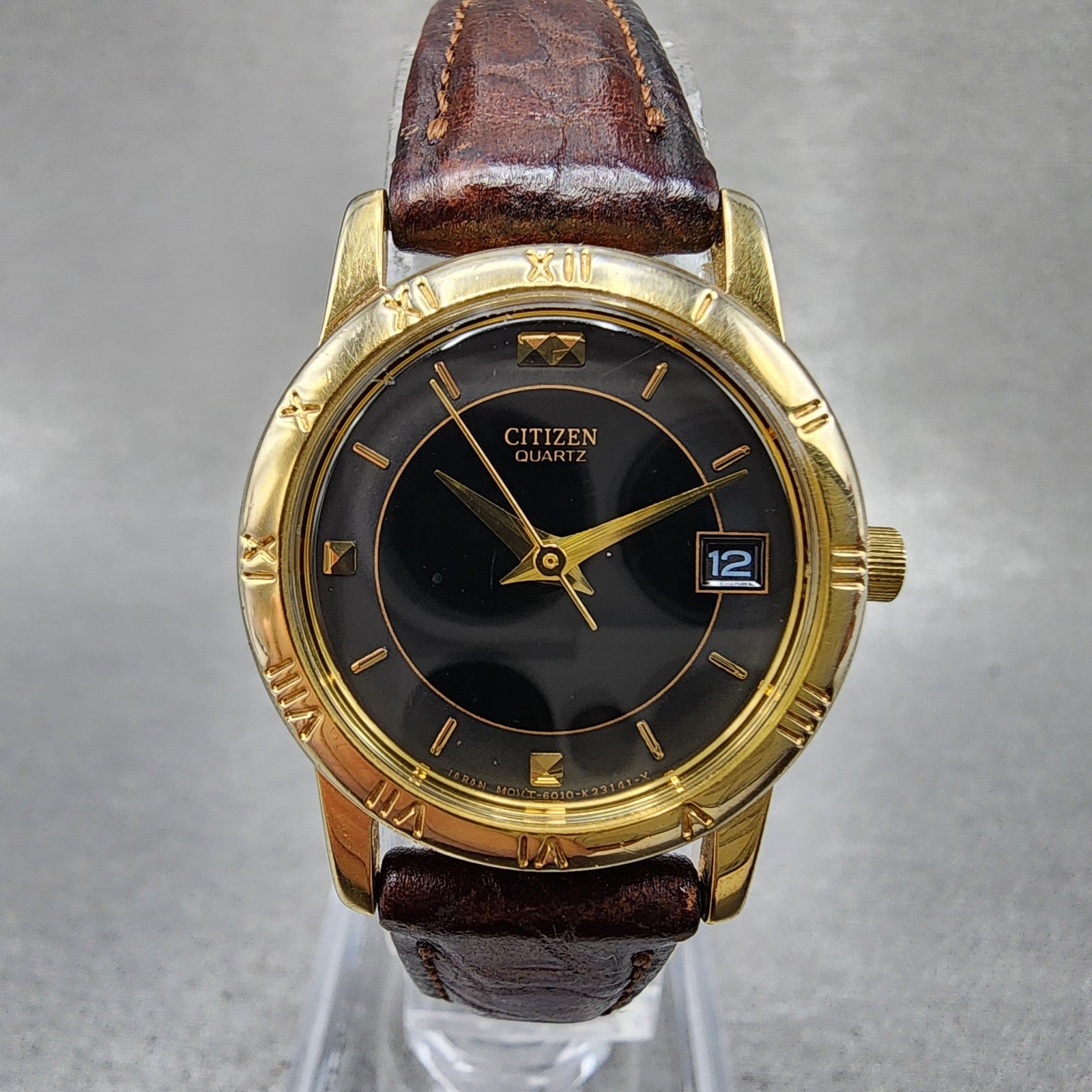 Citizen Watch Women 24mm Black Dial Gold Tone Date 6010K06878 New Battery0