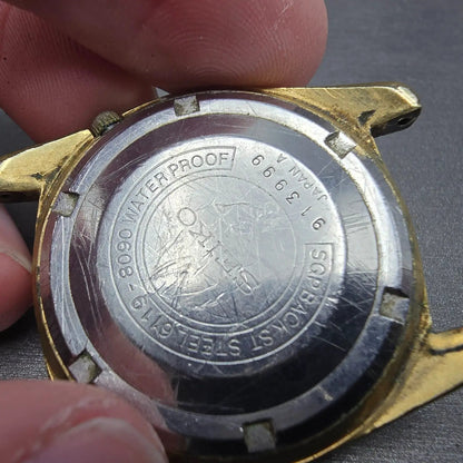 Seiko 5 Automatic Watch men Silver Dial Gold Tone Daydate 6119-8090 PARTS VTG13