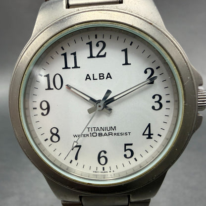 Seiko Alba Watch Men 35mm White Dial Titanium Round V501-0DN0 New Battery VTG1
