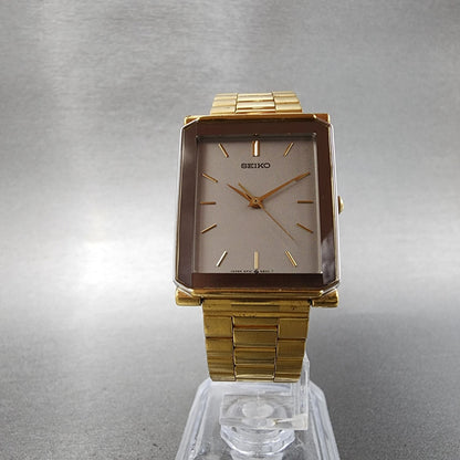 Seiko Tank Watch Men 25mm Gray Dial Gold Tone Rectangle 5p315a80 New Battery5