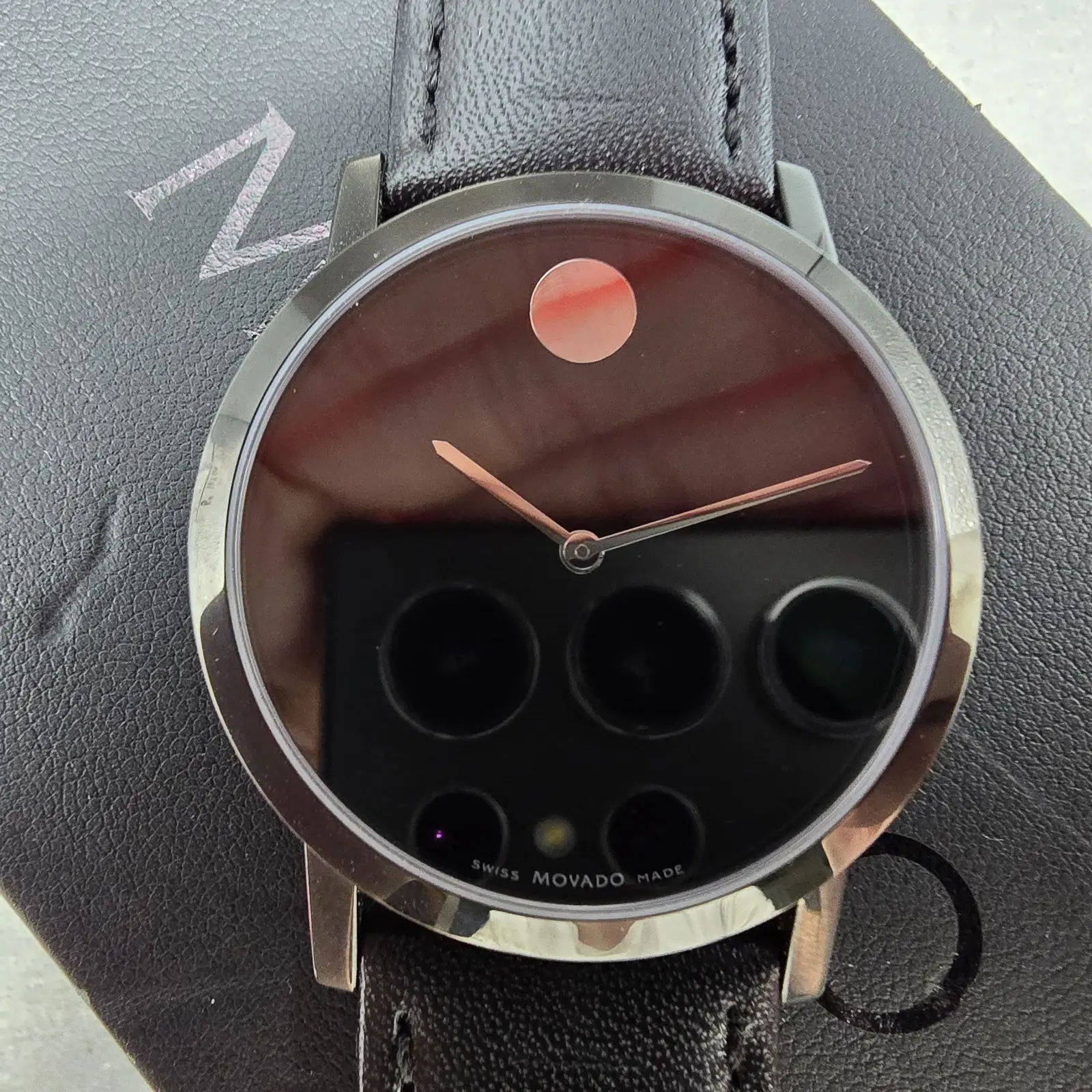 Movado Museum Watch Men 40mm Black Dial Black Tone 84 G1 1855.A New Battery1