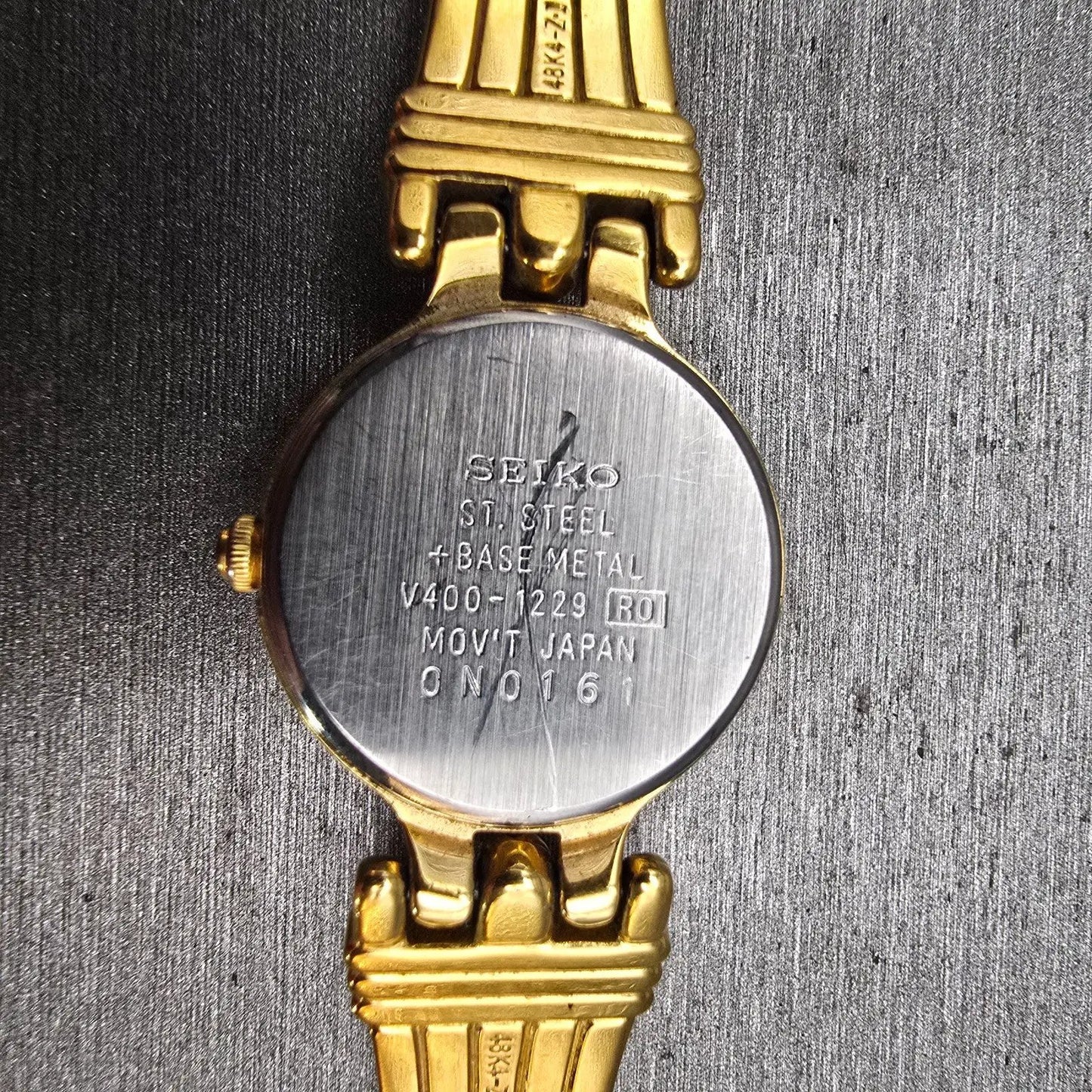 Seiko Watch Women 21mm Champagne Dial Gold Tone Round V400-1229 New Battery VTG10