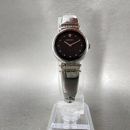 Seiko Watch Women 21mm Black Dial Silver Tone Round 1N000SC0 New Battery6