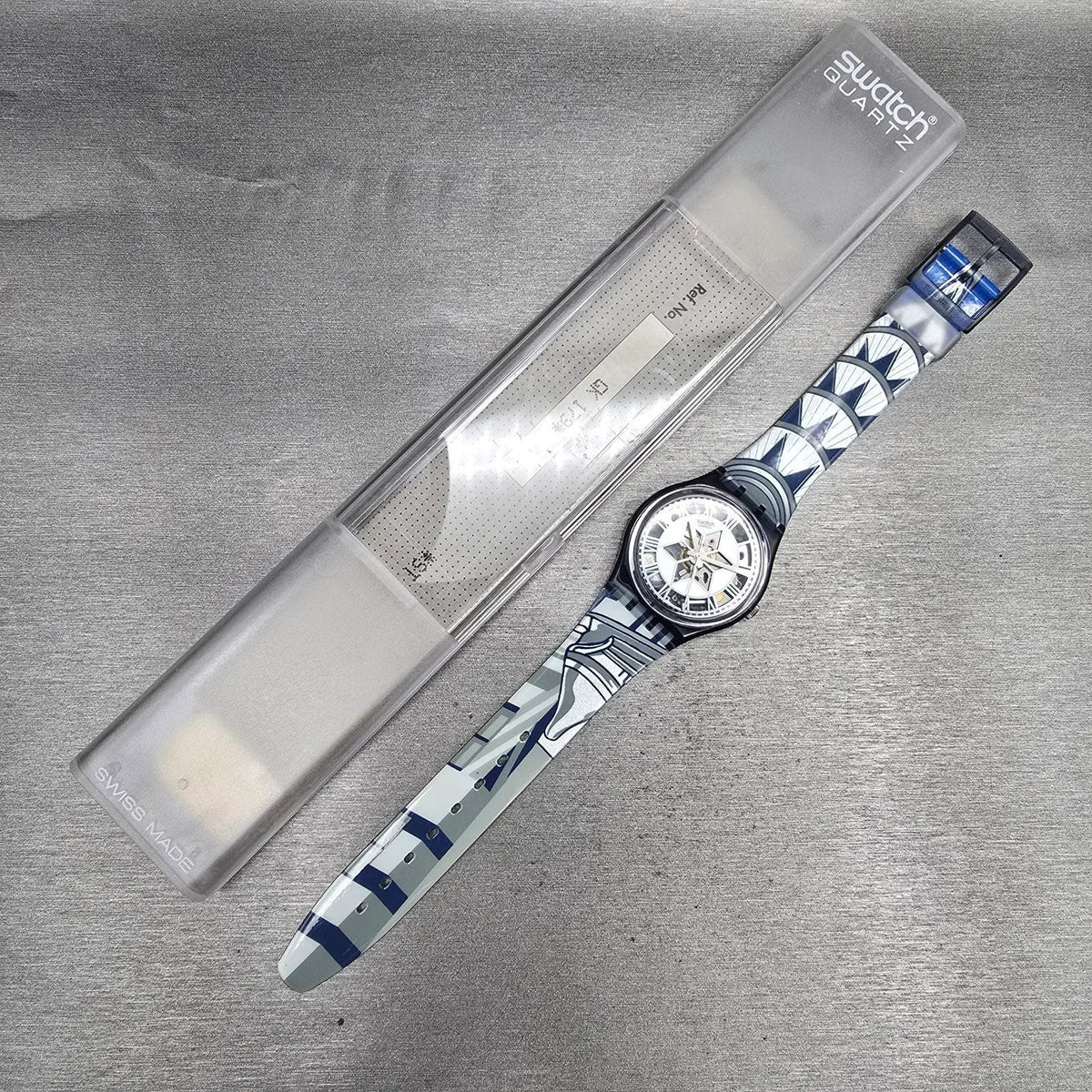 Swatch Decoscraper Watch Men 34mm Silver Dial Black Case GP109 New Battery NOS16