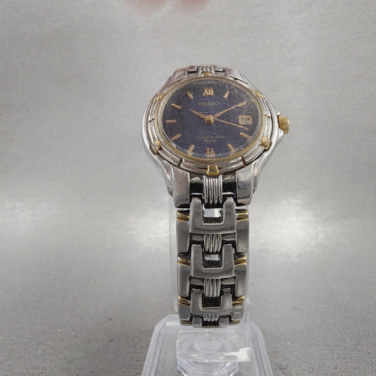 Seiko Watch Women 26mm Blue Dial Two Tone Date Round V7820779 New Battery5