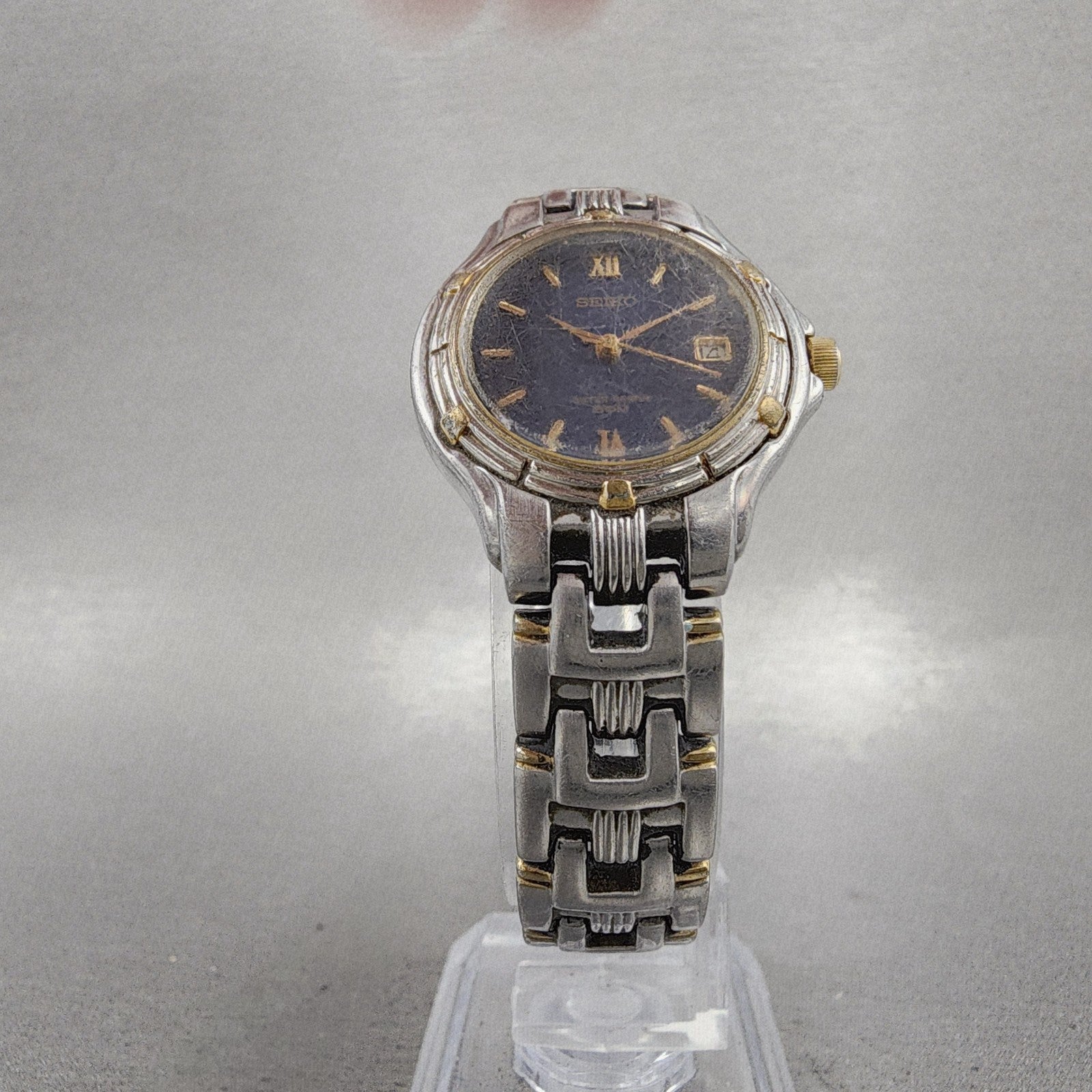 Seiko Watch Women 26mm Blue Dial Two Tone Date Round V7820779 New Battery5
