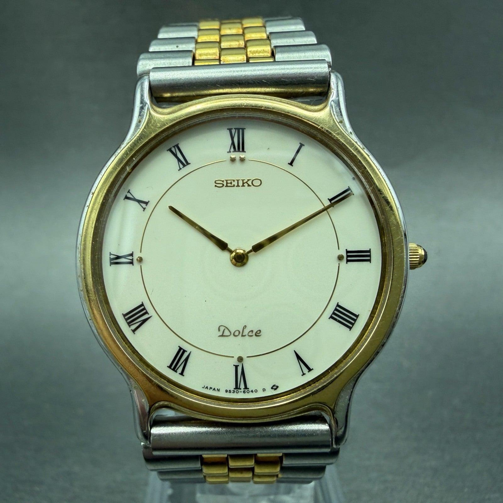 Seiko Dolce Watch Men 31mm White Dial Two Tone Round 9530-6040 New Battery0