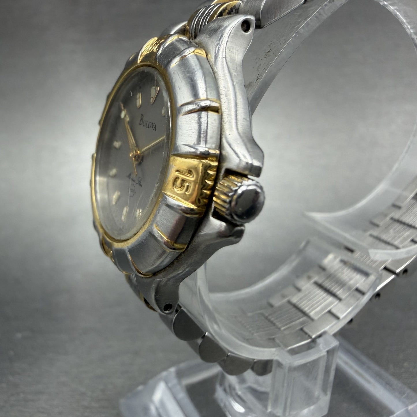 Bulova Marine Star Watch Women 27mm Gray Dial Two Tone Date  New Batt2