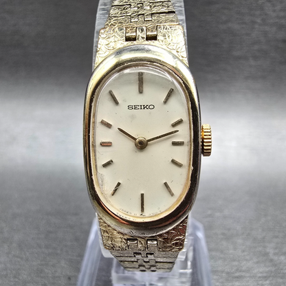Seiko Watch Women 16mm Ivory Dial Gold Tone Oval 11-8309 Manual Wind Works0