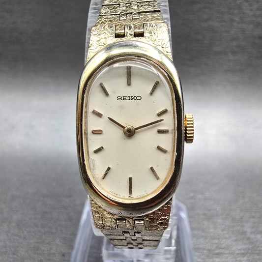 Seiko Watch Women 16mm Ivory Dial Gold Tone Oval 11-8309 Manual Wind Works0