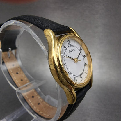 Seiko Watch Women 24mm White Dial Gold Tone Round 1N010K00 New Battery2