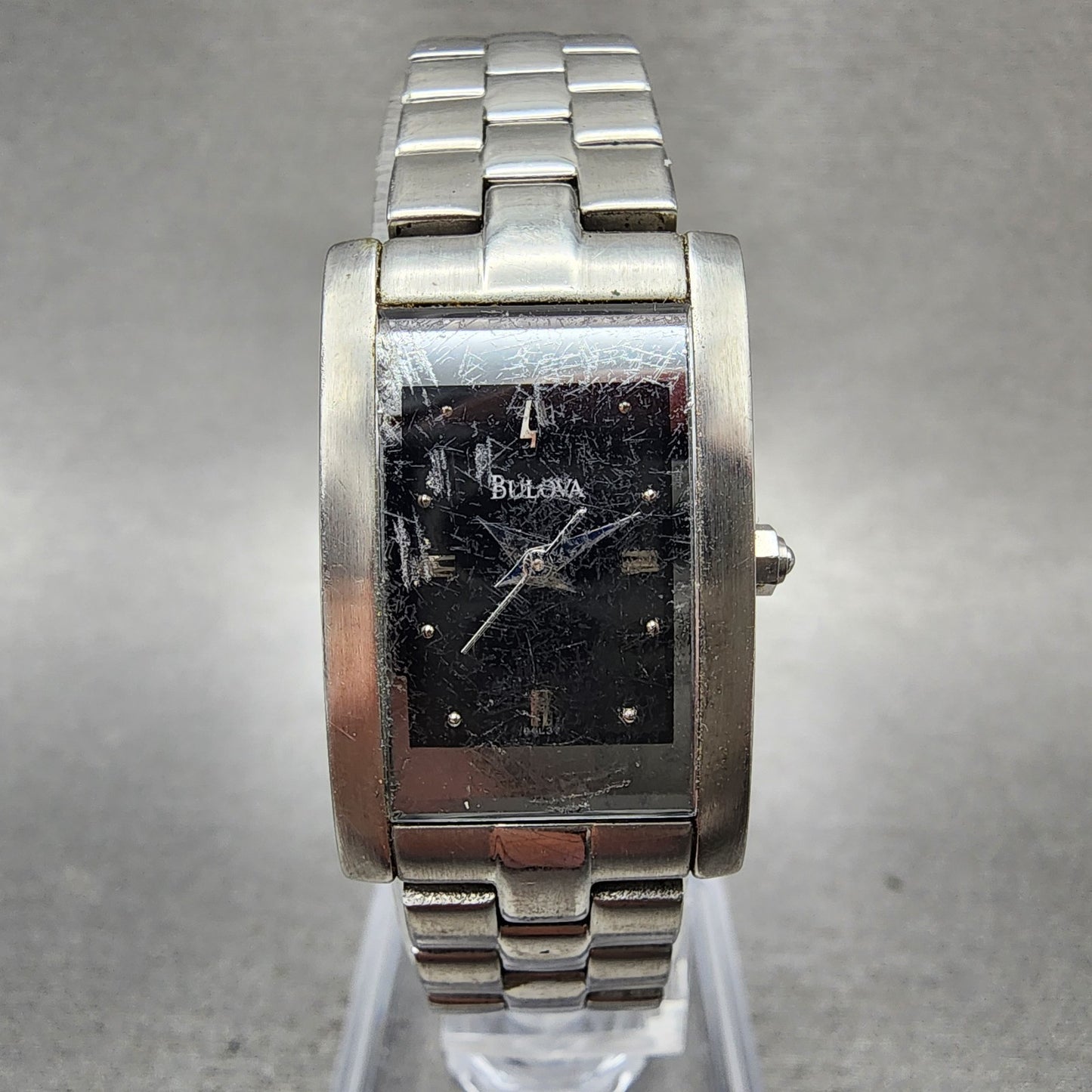 Bulova Tank Watch Women 18mm Black Dial Silver Tone Rectangle 96L37 New Battery0