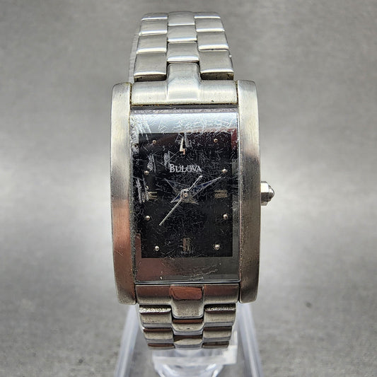 Bulova Tank Watch Women 18mm Black Dial Silver Tone Rectangle 96L37 New Battery0