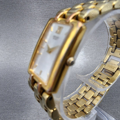Seiko Tank Watch Women 17mm White Dial Gold Tone Rectangle 1N006B79 New Batt2