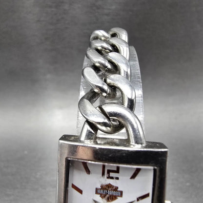Bulova Harley Davidson Watch Women 20mm White Dial Silver Rectangle New Battery4