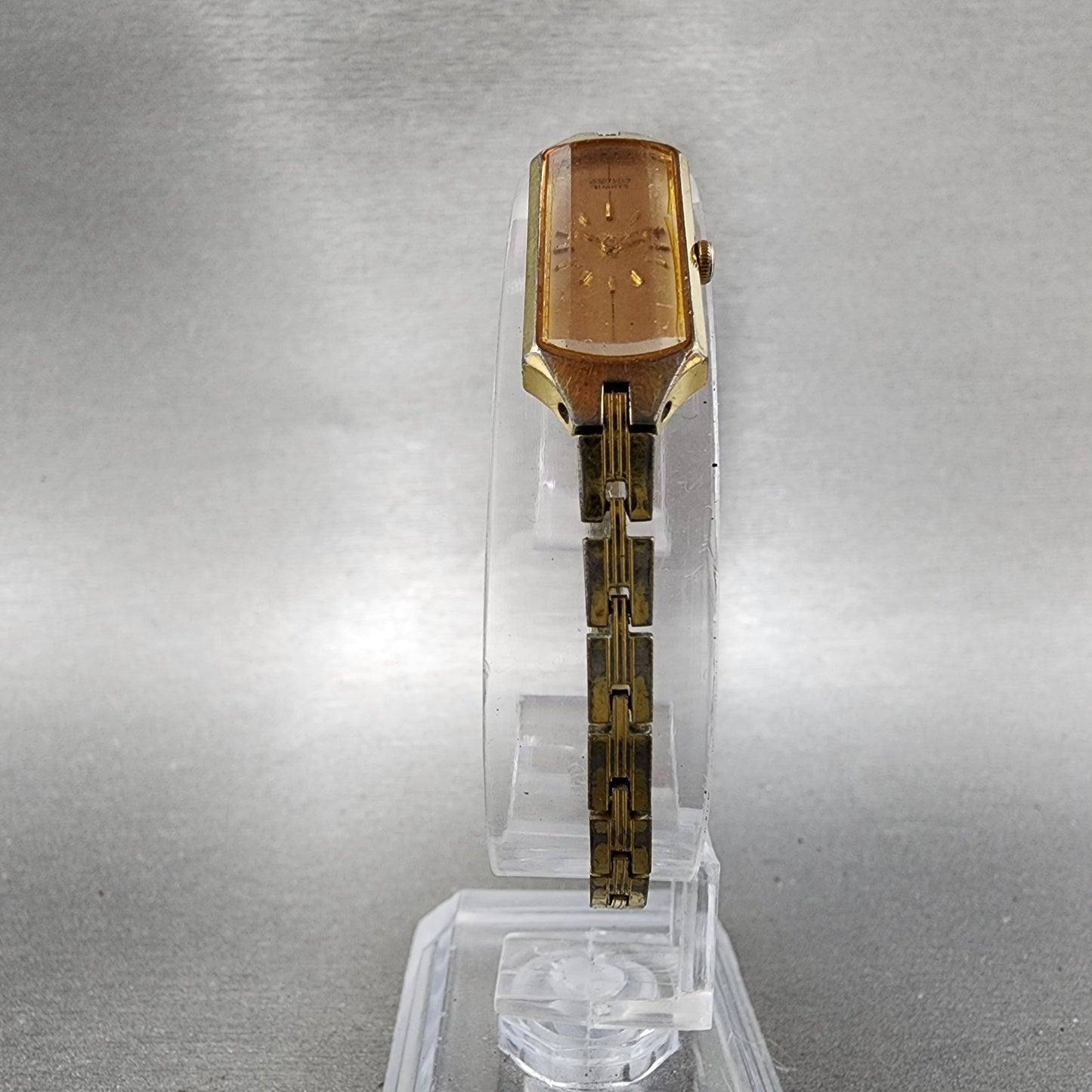 Seiko Watch Women 12mm Champagne Dial Gold Tone Rectangle 2E205179 New Battery5