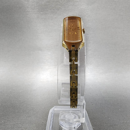 Seiko Watch Women 12mm Champagne Dial Gold Tone Rectangle 2E205179 New Battery5